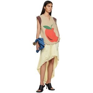 JW ANDERSON Beige Red Apple Rib Knit 100% Wool V-Neck Vest NWT size Small